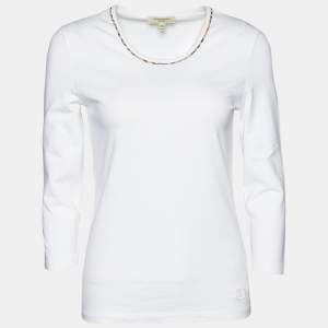 Burberry White Cotton Knit Round Neck T-Shirt S