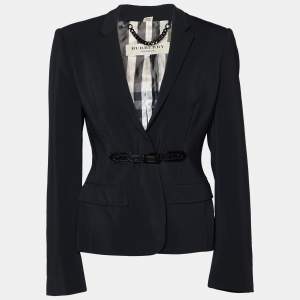 Burberry Black Crepe Buckle Front Blazer S