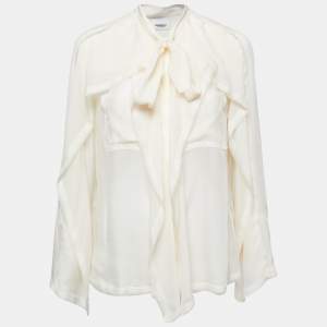 Burberry Off White Silk-Chiffon Pussy-Bow Panelled Blouse M