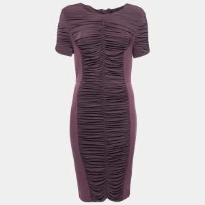 Burberry Purple Jersey Ruched Bodycon Dress S
