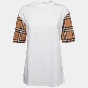 Burberry White Cotton Vintage Checked Half Sleeve T-Shirt M