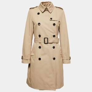 Burberry Beige Gabardine Double-Breasted Belted Trench Coat M