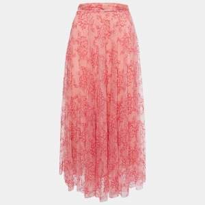 Burberry Pink Floral Lace A-Line Midi Skirt L