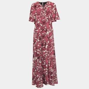 Burberry Pink Printed Silk V-Neck Long Dress M