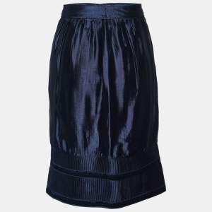 Pre Owned Burberry Navy Blue Silk Blend Textured Hem Detail Mini Skirt S