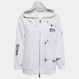 Pre Owned Burberry White Orion Print Cotton Zip-Up Hoodie M