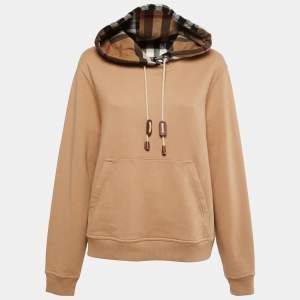 Burberry Beige Cotton Vintage Check Patterned Hoodie S