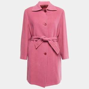 Burberry Pink Wool Single Breasted Coat L