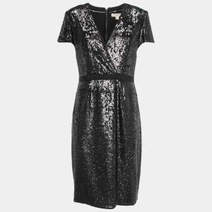 Burberry Black Sequin Embellished Crepe Flared Short Dress M