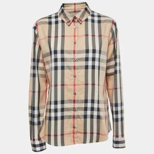 مملوكة مس�بقًا Burberry Beige Nova Check Cotton Button Front Full Sleeve Shirt XL