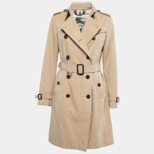 Burberry Beige Cotton Belted Double Breasted Coat M