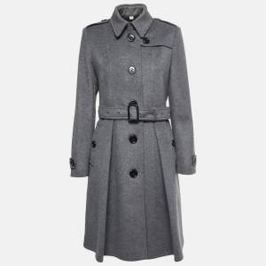 Burberry Grey Wool Belted Flared Trench Coat M