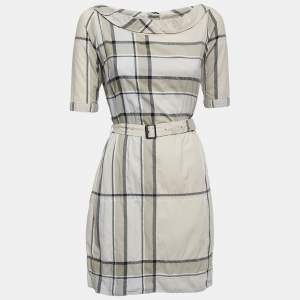 Burberry Multicolor Checked Patterned Cotton Belted Mini Dress XS