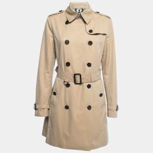 Burberry Beige Cotton Double Breasted Belted Trench Coat M