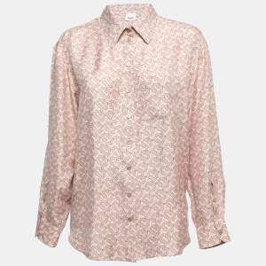 Burberry Pink Tb Monogram Printed Silk Shirt M