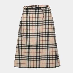Burberry Vintage Beige Nova Check Wool Knee-Length Skirt XL