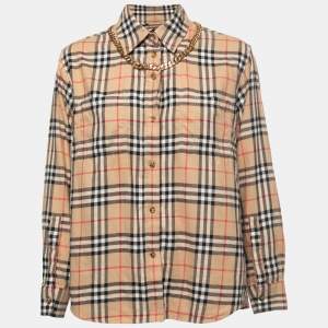 Pre Owned Burberry Beige Nova Check Patterned Cotton Flannel Shirt S