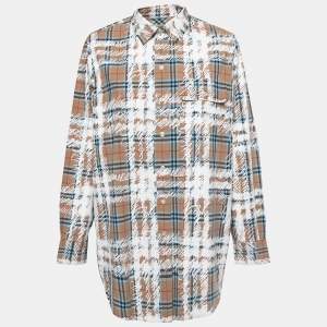Burberry Dark Beige Scribbled Check Cotton Long Sleeve Shirt M