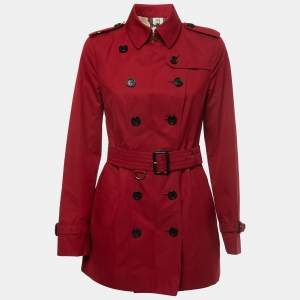 Pre Owned Burberry Red Cotton Double-Breasted Short Trench Coat M