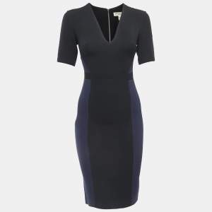 Burberry Black/Navy Blue Crepe V-Neck Short Dress XS