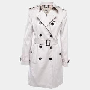 Burberry London Pale Grey Cotton Double Breasted Belted Trench Coat S