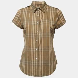 Burberry Brown Striped Cotton Button Front Half Sleeve Shirt M