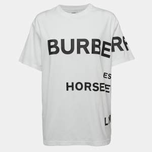 Burberry White Horseferry Print Half Sleeve T-Shirt M