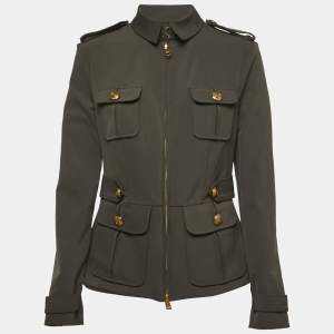 Burberry Military Green Nylon Zip Front Jacket M