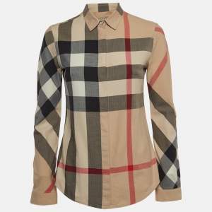 Burberry Beige Checked Cotton Button Front Shirt XS