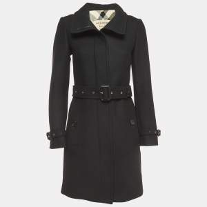 Burberry Black Wool Blend Single Breasted Belted Trench Coat S