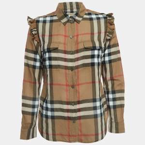 Burberry Brown Nova Check Cotton Ruffle Detail Shirt M