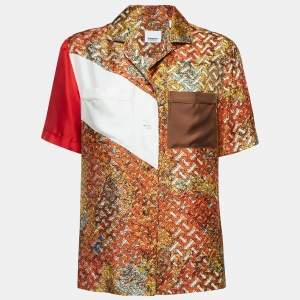 Burberry Multicolor Monogram Print Silk Short Sleeve Shirt S