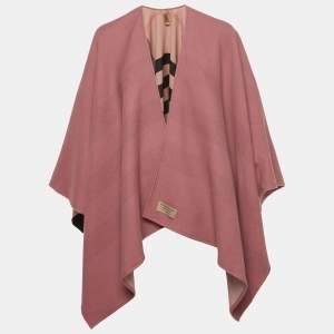 Burberry Pink Wool Reversible Poncho One Size