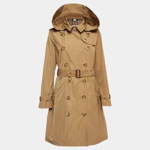 Burberry Brown Synthetic Detachable Hood Trench Coat M