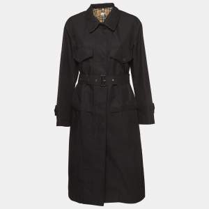 Burberry Black Gabardine Swingate Belted Trench Coat S