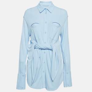Burberry Blue Jersey Waist Tie-Up Shirt M