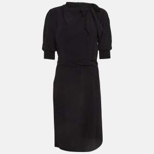 Burberry Black Georgette Tie-up Neck Short Dress S
