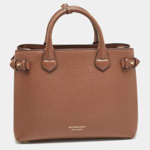 Burberry Brown/Beige Leather and House Check Fabric Medium Banner Tote