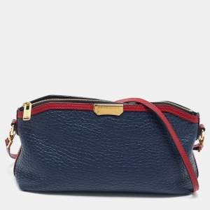 Burberry Navy Blue/Red Leather Peyton Crossbody Bag