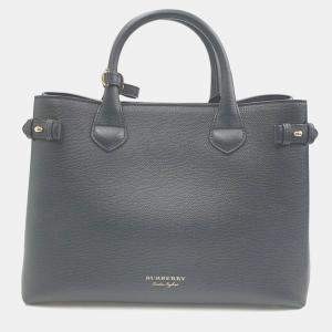 Burberry Black Leather Medium Banner Tote Bag