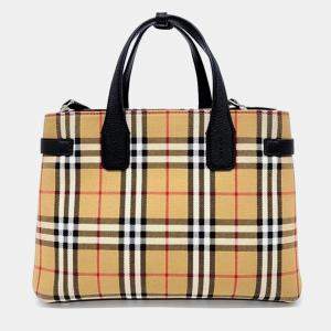 Burberry Beige/Black House Check Fabric and Leather Medium Banner Tote Bag