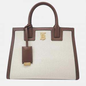 Pre Owned Burberry Ivory/Brown Leather and Canvas Mini Frances Tote Bag