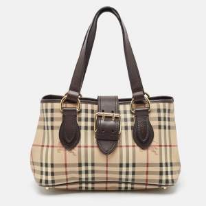 مملوكة مسبقًا Burberry Brown/Beige Haymarket Coated Canvas and Leather Eden Tote
