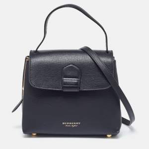 Burberry Black/Beige Leather and House Check Fabric Small Camberley Top Handle Bag