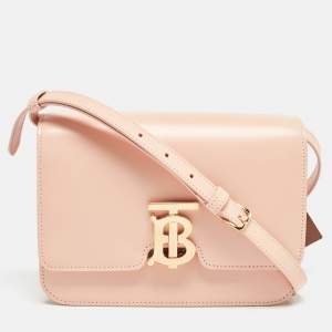 Burberry Peach Pink Leather Small TB Shoulder Bag