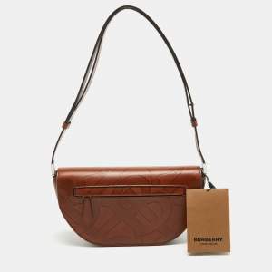 Burberry Brown TB Embossed Leather Small Olympia Shoulder Bag