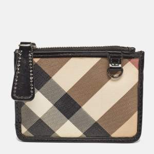 Burberry Beige/Black Nova Check PVC and Patent Leather Zip Coin Purse