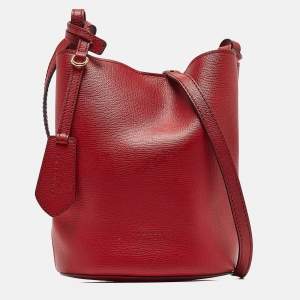 Pre Owned Burberry Red Leather Small Lorne Bucket Bag