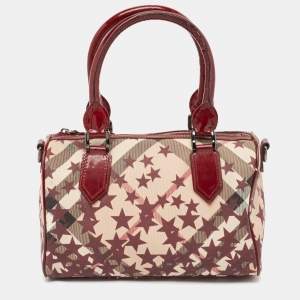 Burberry Burgundy/Beige Star Print Supernova Check Coated Canvas and Patent Leather Chester Bag