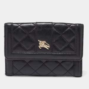 Burberry Black Leather TriFold Compact Wallet